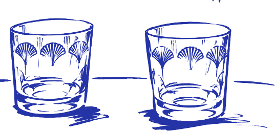 Brush-pen drawing of two glasses side by side